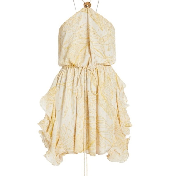 NWOT Alexis Asia Yellow Floral Ruffle Halter Mini Dress in Golden Palms Small - Picture 2 of 10